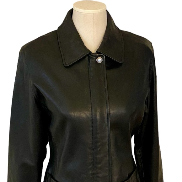 BLACK LEATHER JACKET BUTTERY SOFT COAT SLIM FIT JACKET SIZE MEDIUM ZIP UP - Picture 3 of 16